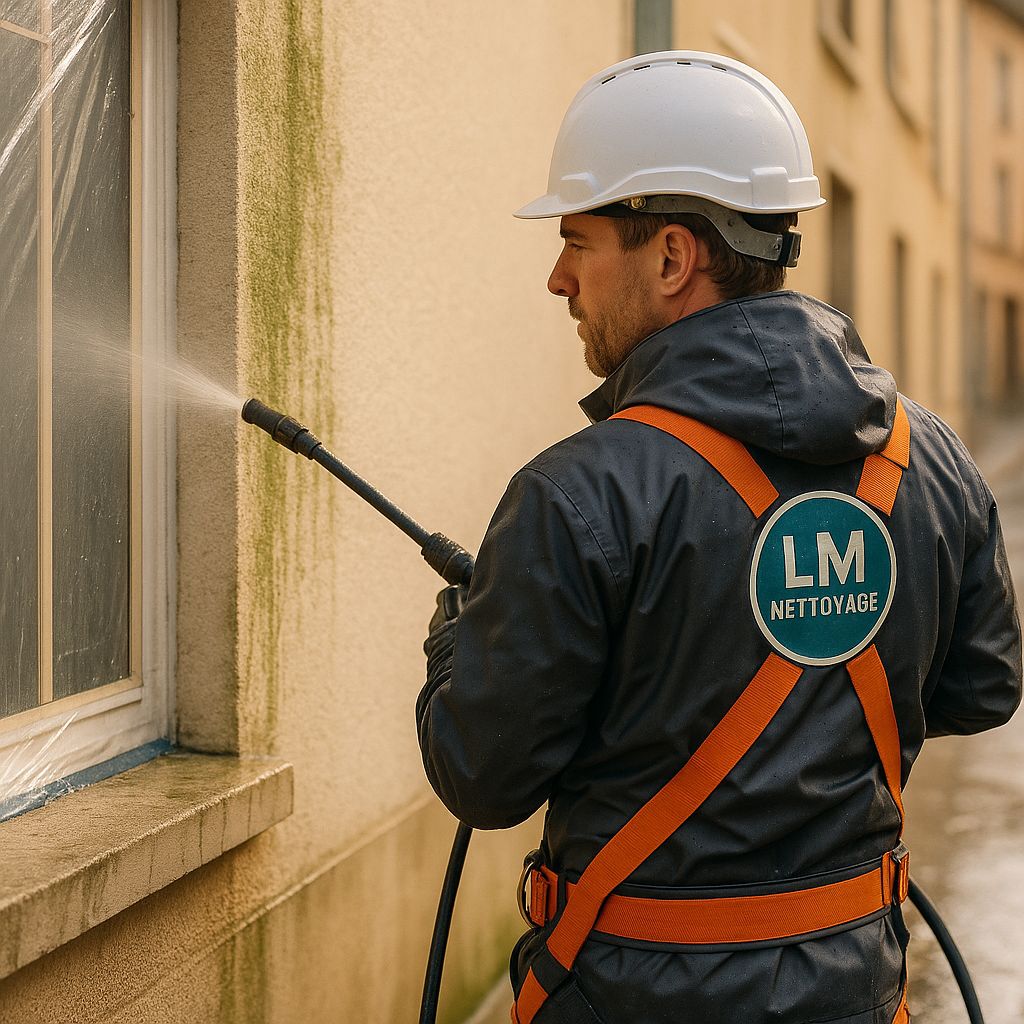 Nettoyage doux de façade à Lyon – crépi et pierre, traitement fongicide et hydrofuge