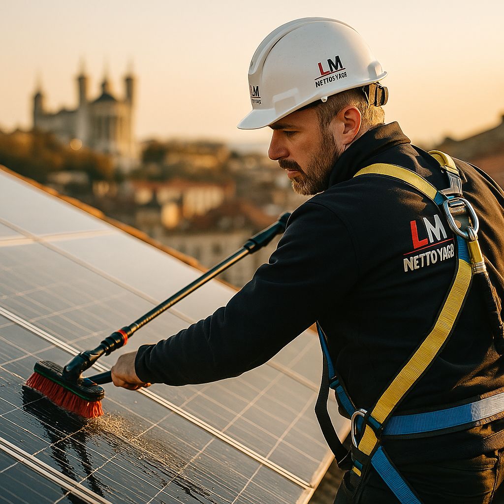 Nettoyage de panneaux photovoltaïques à Lyon – eau osmosée et brosses douces